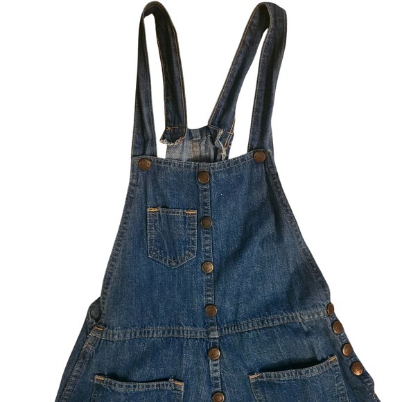 Small? Vintage 80s Blue Denim Jumper Dress with Adjustable Straps and Pockets - Picture 2 of 11